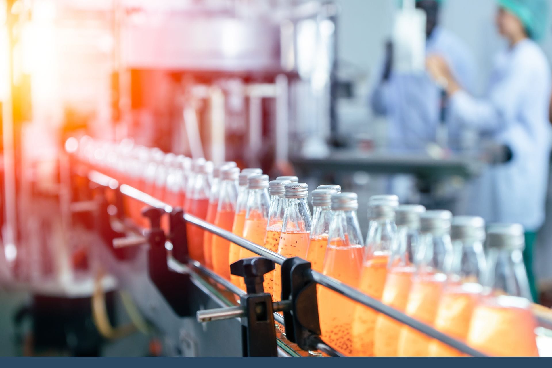Glass bottles on a production line